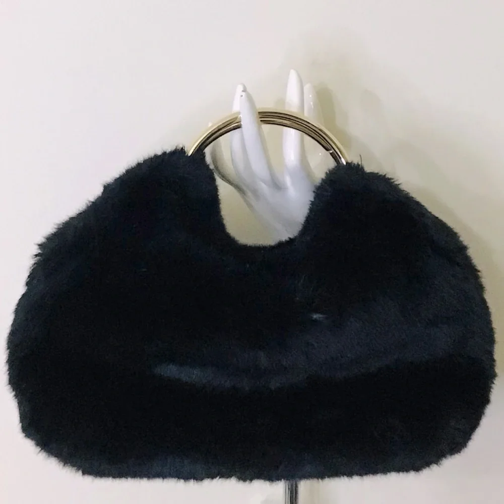 Black Faux Fur Clutch Handbag - Picture 8 of 8